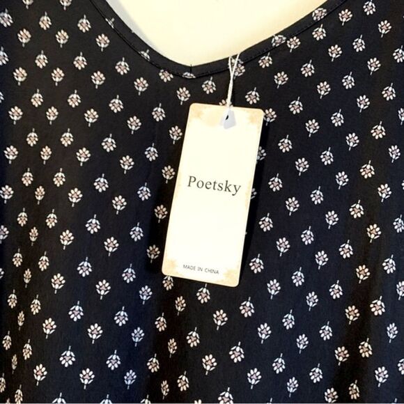 Poetsky Maxi Dress Pockets Adjustable Straps Black Floral Print Sz XL NWT - Picture 5 of 8